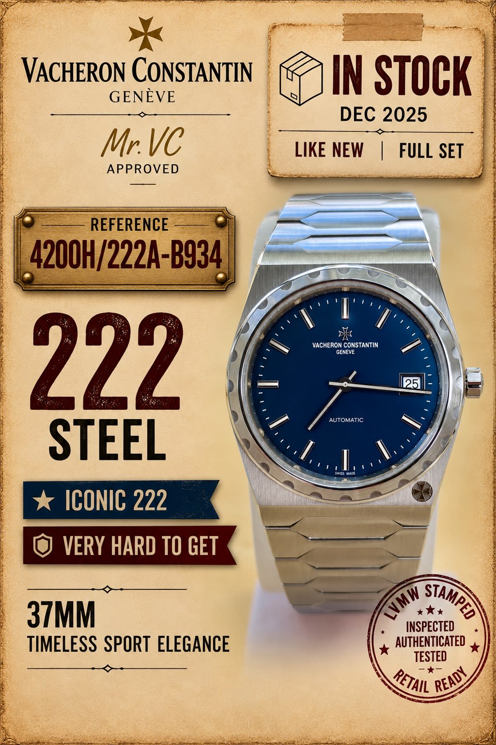 Vacheron Constantin Historiques 222 Stainless Steel / Blue